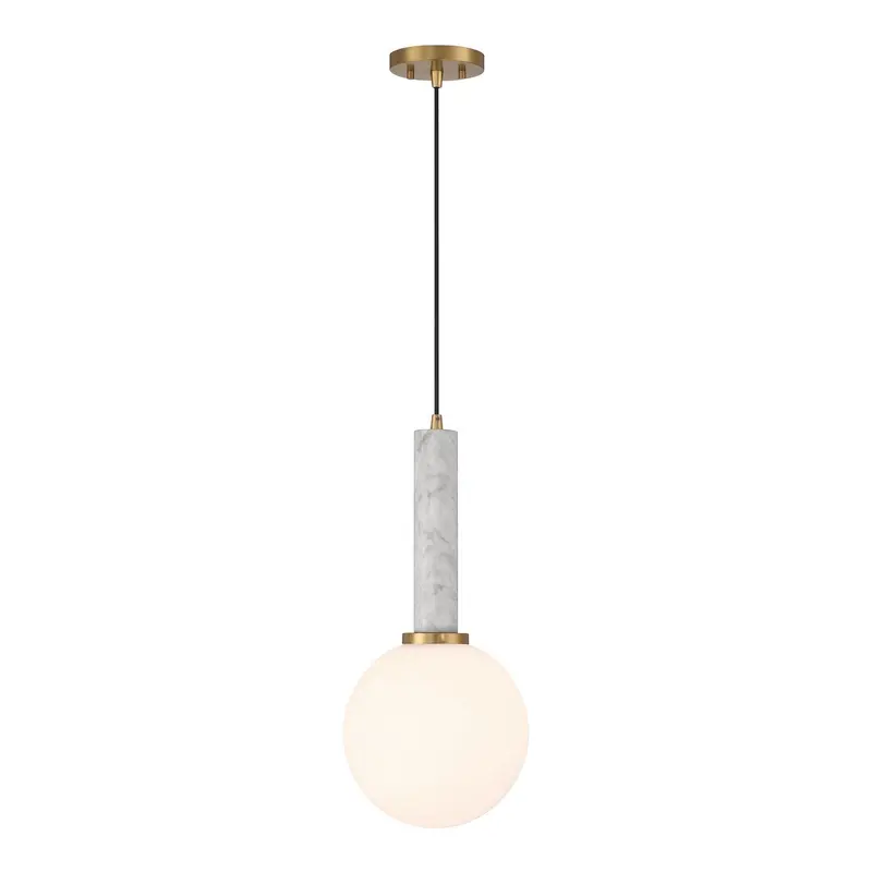 Callaway One Light Pendant White Marble with Warm Brass