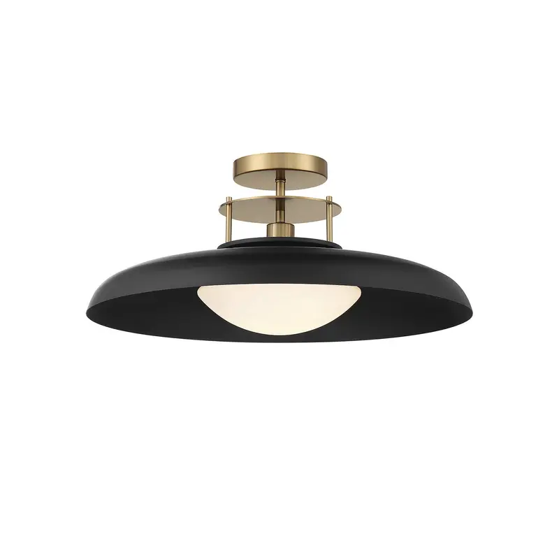 Gavin One Light Semi-Flush Mount Matte Black with Warm Brass