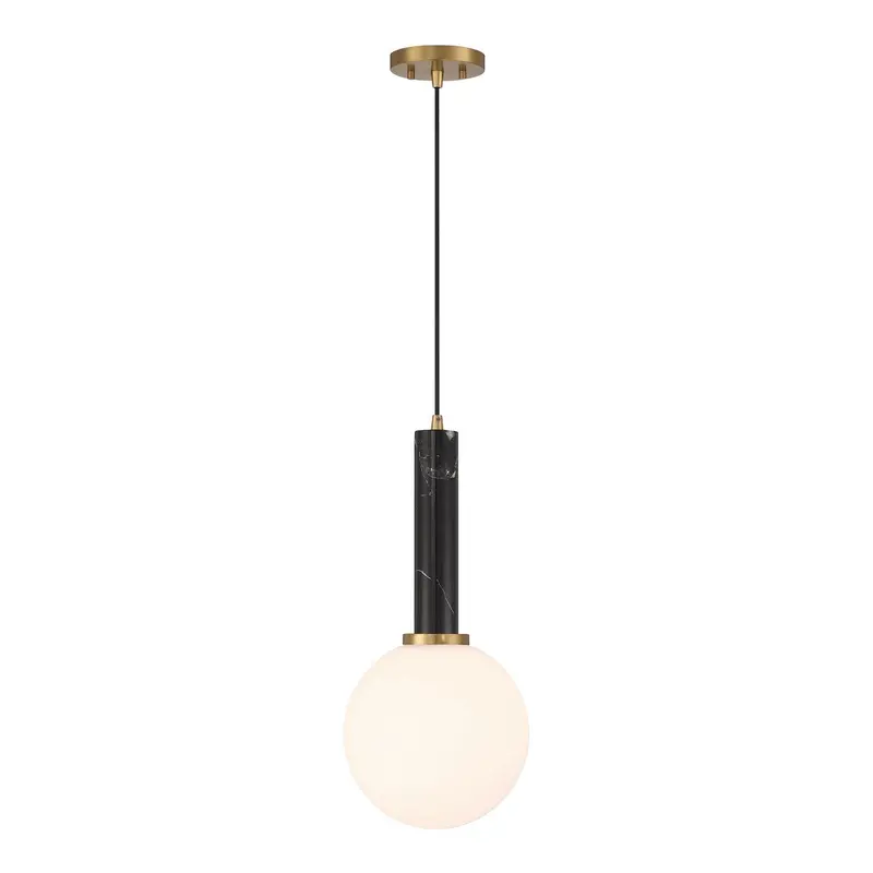 Callaway One Light Pendant Black Marble with Warm Brass