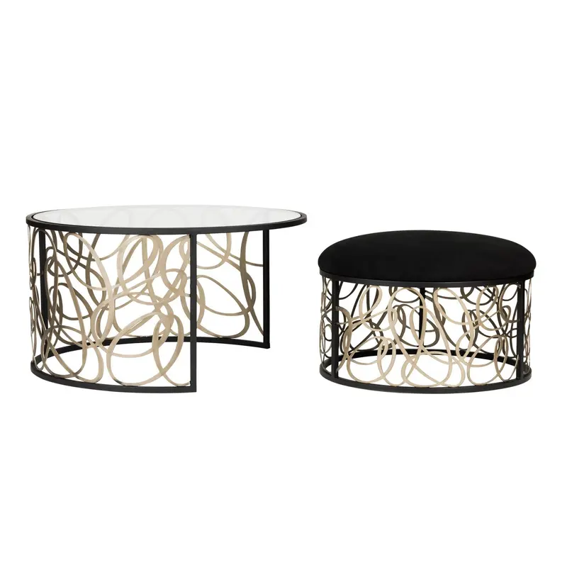Scribble Nesting Coffee Table and Ottoman Matte Black/Artifact