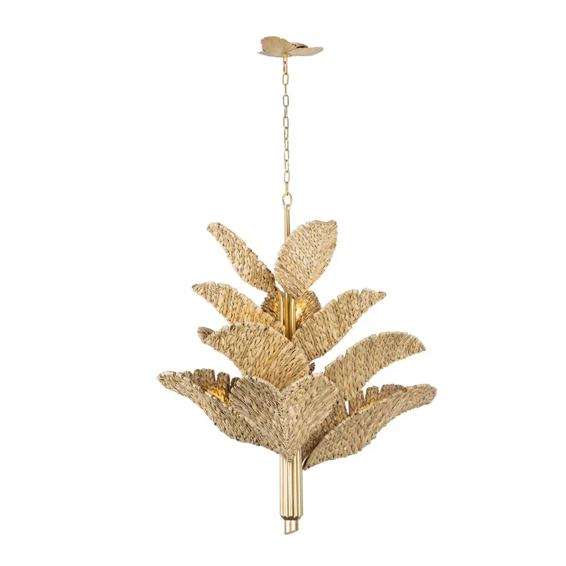 Banana Leaf 12 Light Chandelier French Gold/Natural Seagrass