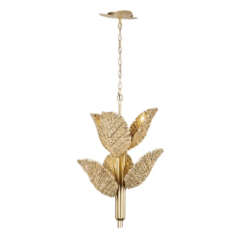 Banana Leaf Six Light Chandelier French Gold/Natural Seagrass