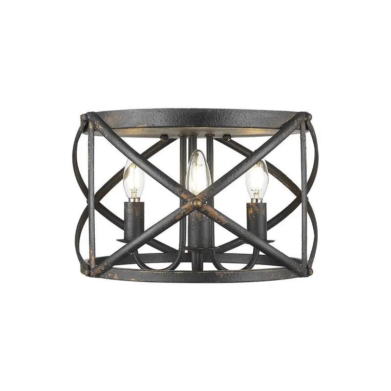 Alcott Three Light Flush Mount Antique Black Iron