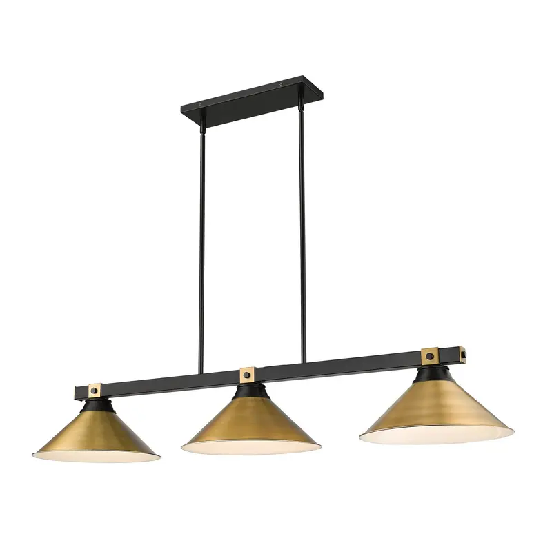 Bronte Three Light Billiard Matte Black + Rubbed Brass