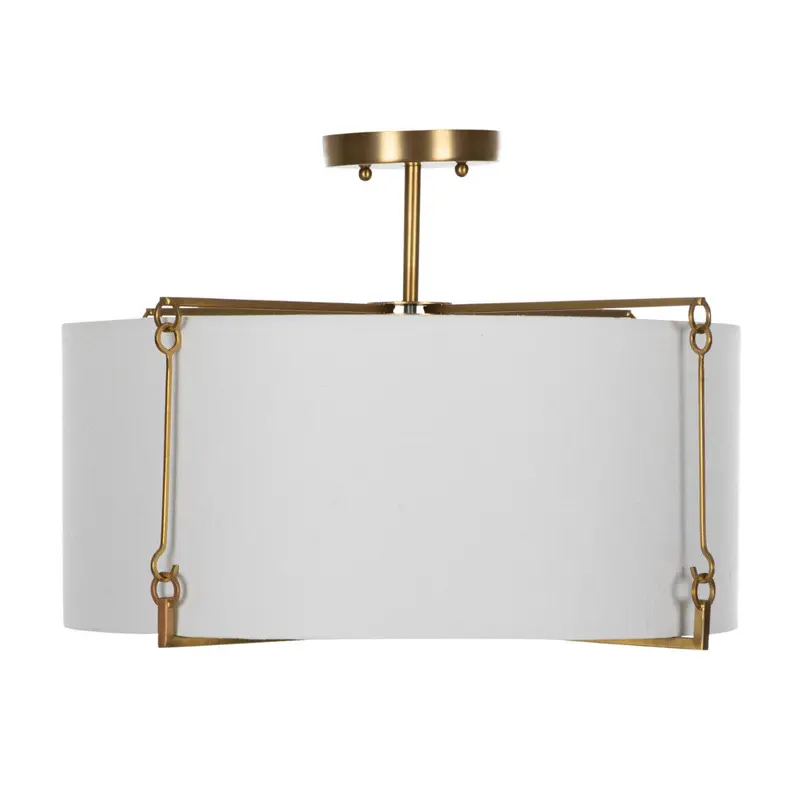 Theresa Two Light Semi-Flush Mount Brass/Feather White Linen/White Acrylic