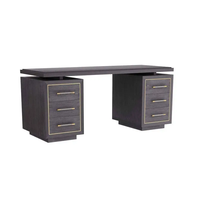 Wixom Desk Ebony Oak/Antique Brass/Graphite Leather