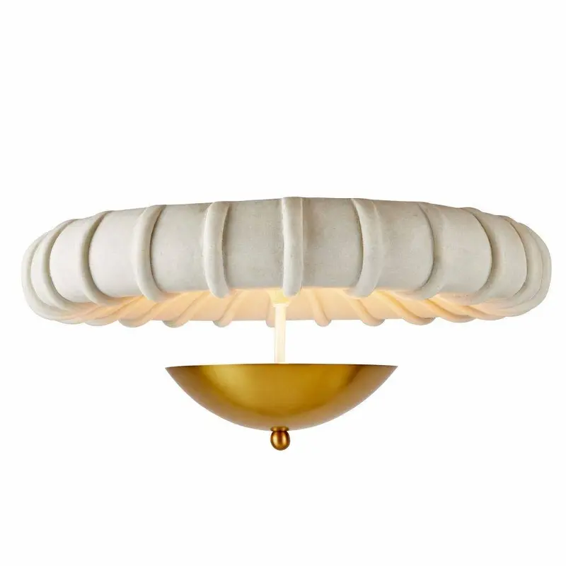 Camella Three Light Flush Mount Ivory/Antique Brass
