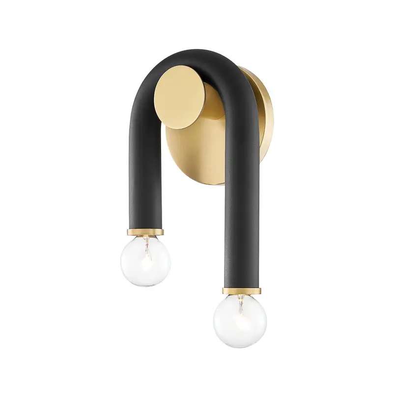 Whit Two Light Wall Sconce Aged Brass/Black