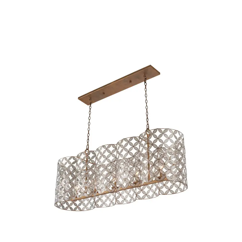 Maurelle Five Light Island Pendant Oxidized Gold Leaf