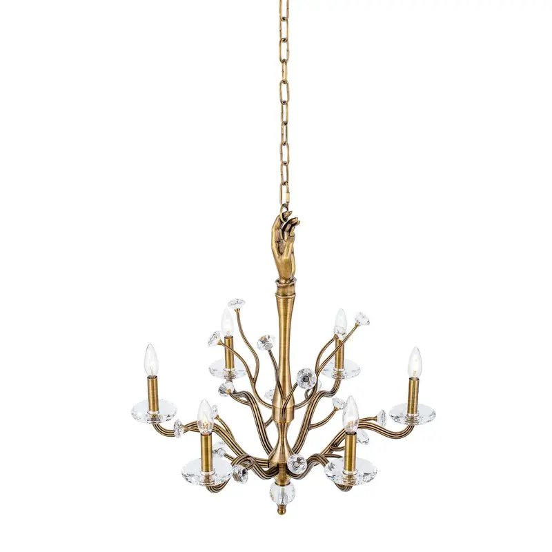 Venus Six Light Chandelier Historic Brass