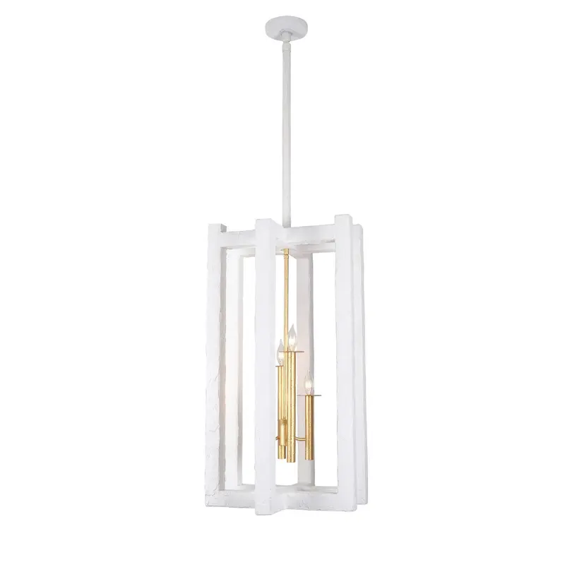 Duo Four Light Foyer Pendant Soft Gold and White