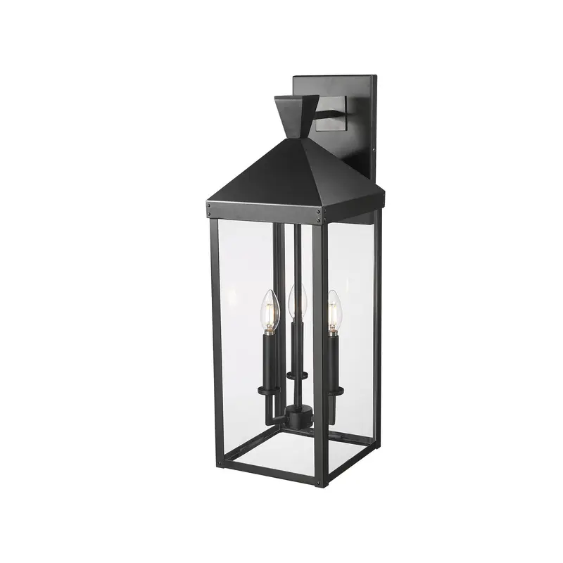 Yates Three Light Outdoor Wall Sconce PaintedBlack