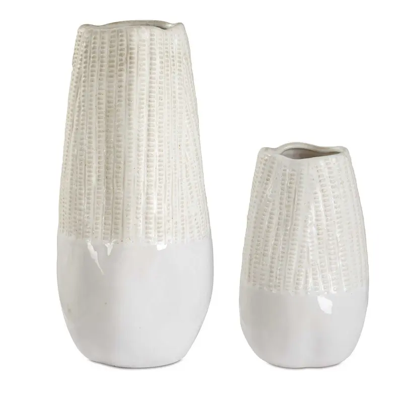 Echo Ridge Vases Set/2 Neutral Tones Of White And Caramel
