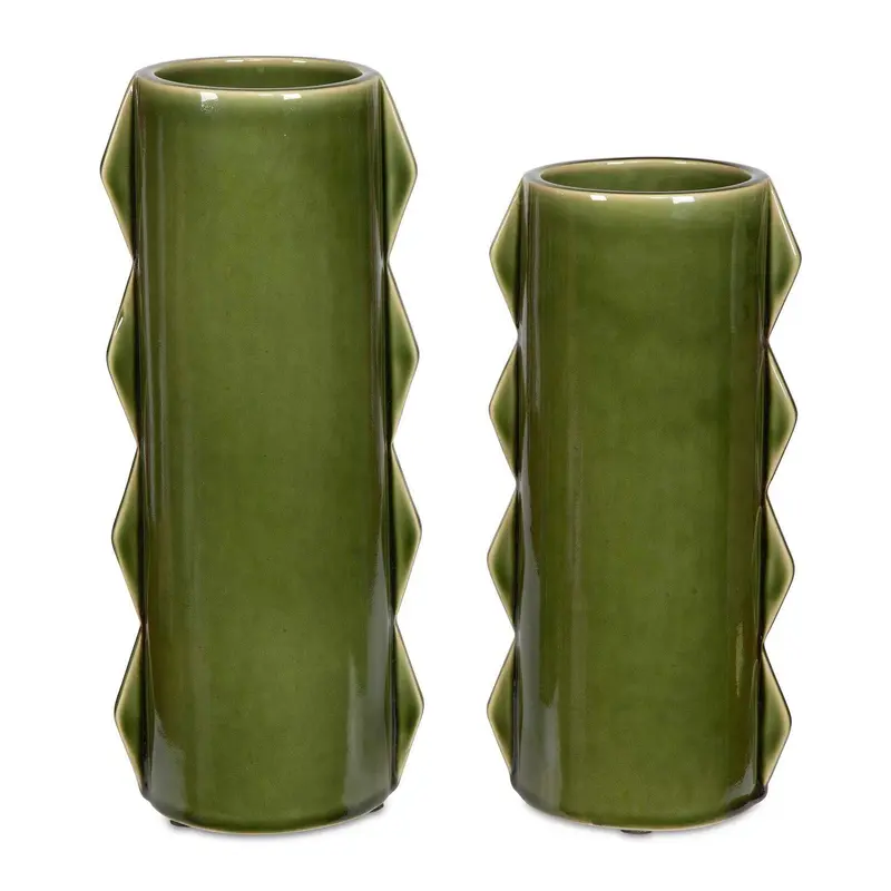 Meander Vases, Set/2 Green Ceramic