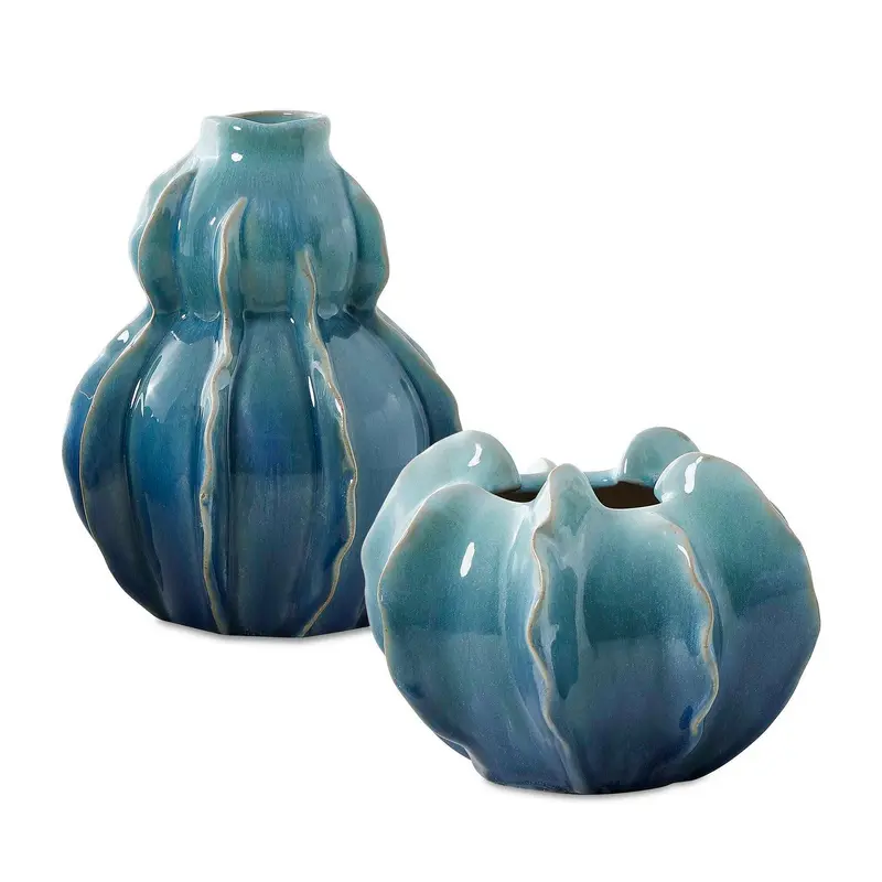 Ocean Wave Vases Set/2 Blue-green