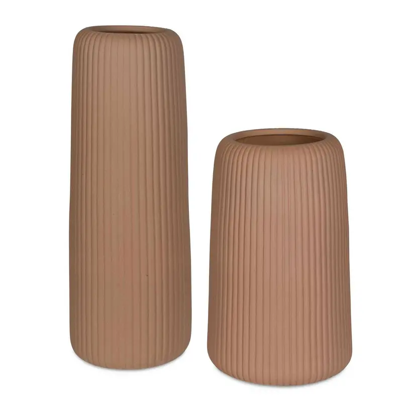 Ridge Vases, Set/2 Brown Ribbed