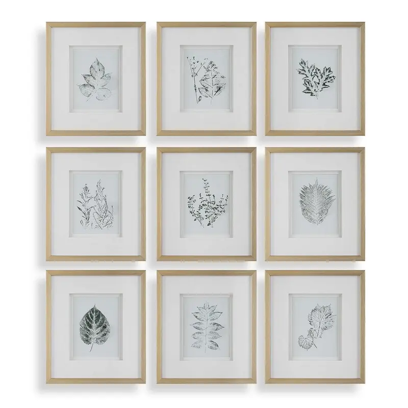 Nature's Framed Botanical Prints Set/9 Gold