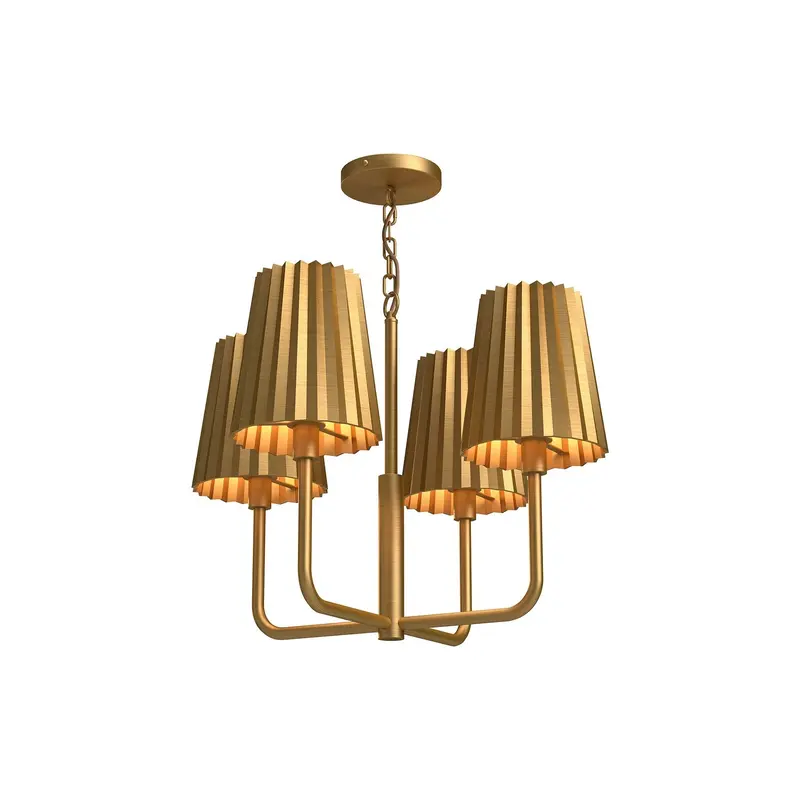 Plisse Four Light Chandelier Aged Gold