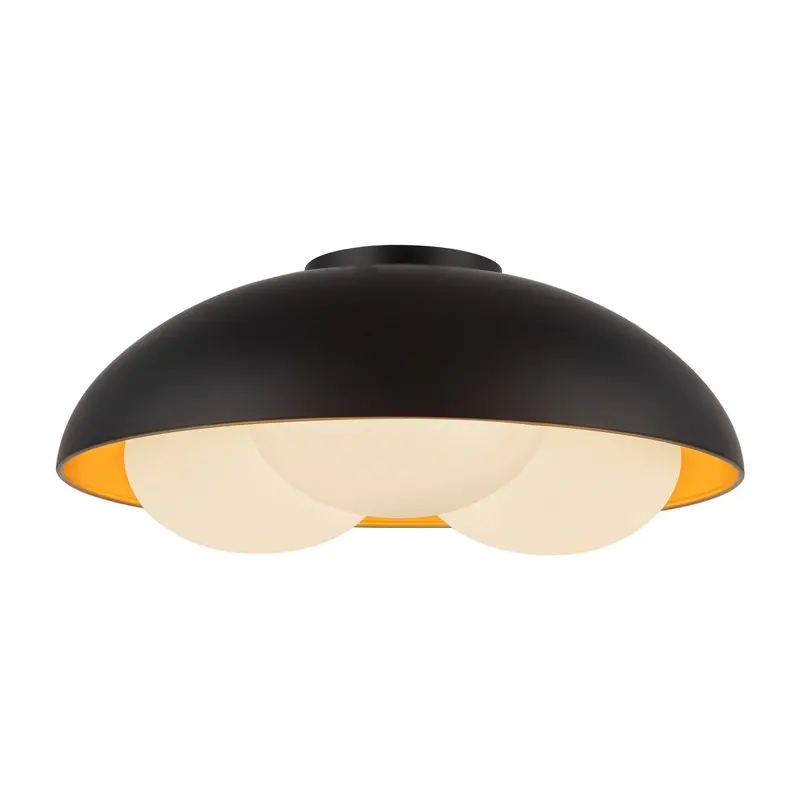 Robyn Three Light Flush Mount Matte Black/Opal Glass
