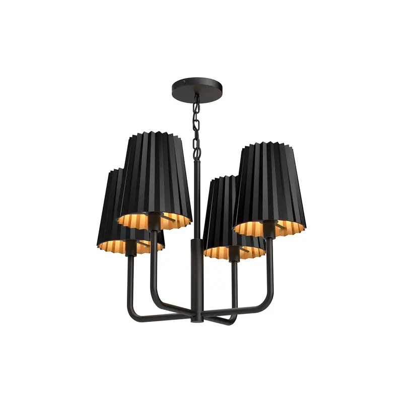 Plisse Four Light Chandelier Matte Black