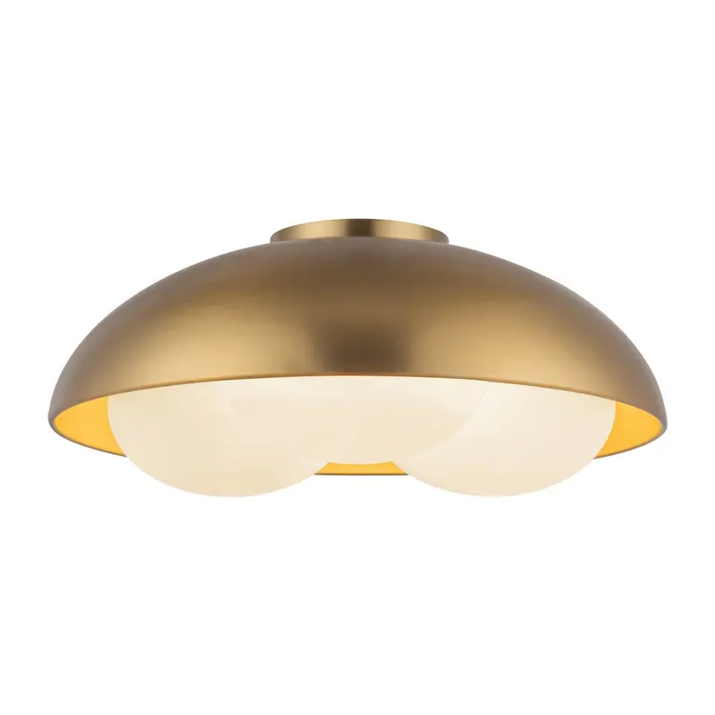 Robyn Three Light Flush Mount Brushed Gold/Opal Glass