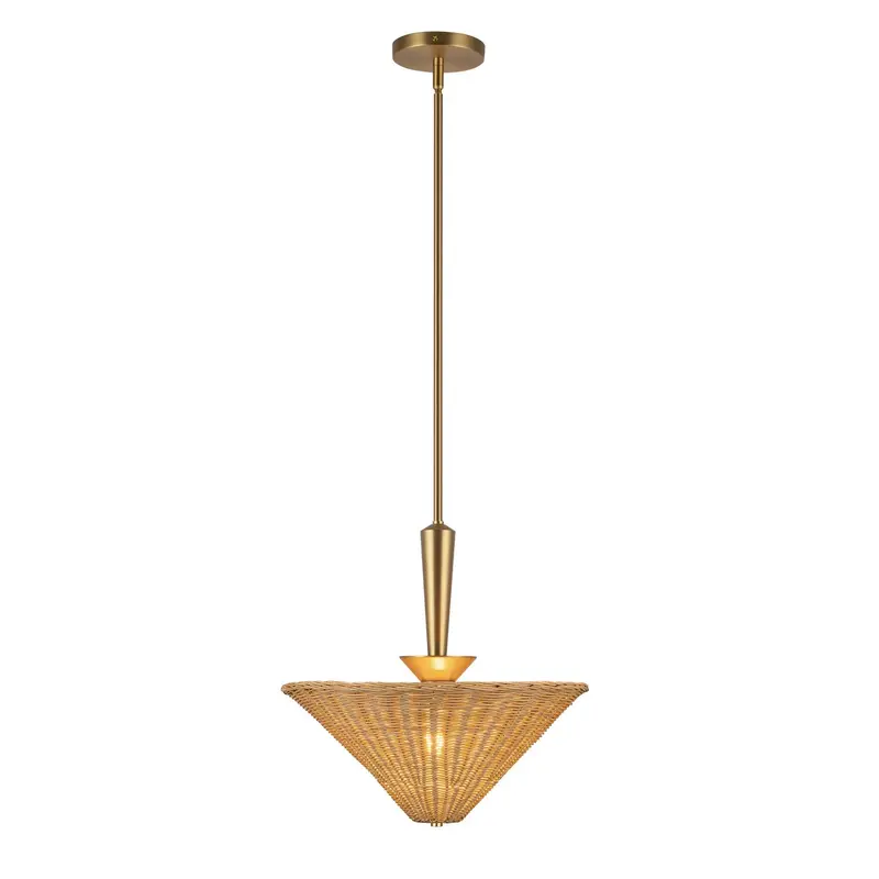 Bridgette One Light Pendant Brushed Gold/Rattan