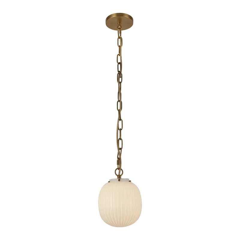Cherise One Light Pendant Brushed Gold/Glossy Ribbed Opal Glass