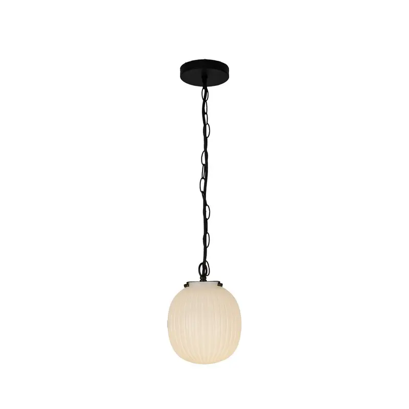 Cherise One Light Pendant Matte Black/Glossy Ribbed Opal Glass
