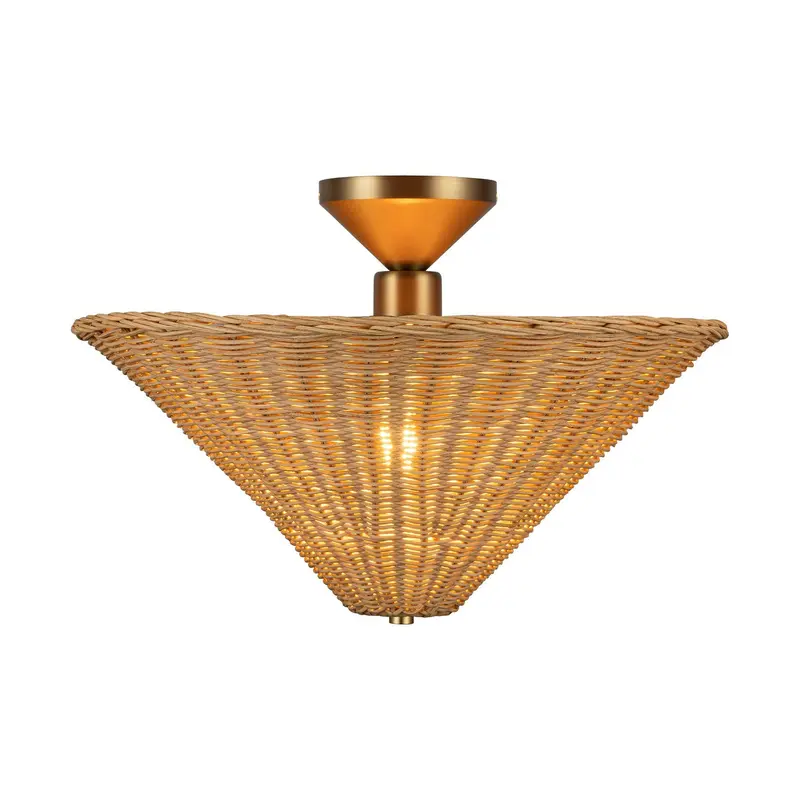 Bridgette One Light Semi-Flush Mount Brushed Gold/Rattan