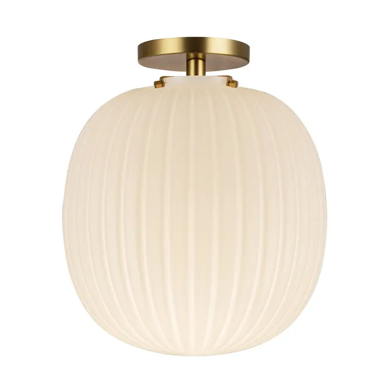Cherise One Light Semi-Flush Mount Brushed Gold/Glossy Ribbed Opal Glass