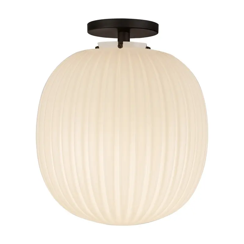Cherise One Light Semi-Flush Mount Matte Black/Glossy Ribbed Opal Glass