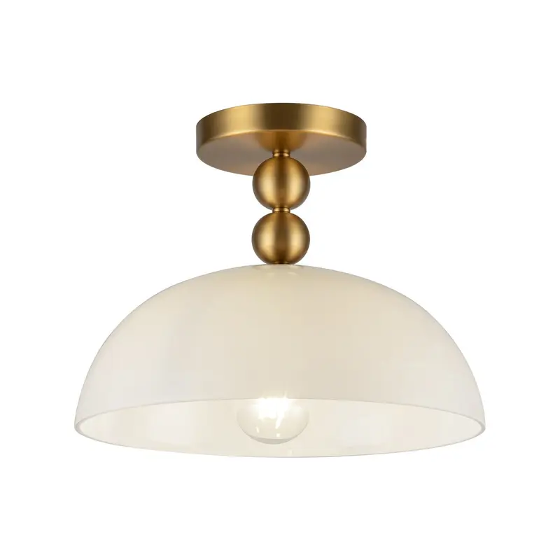 Paisley One Light Semi-Flush Mount Brushed Gold/Glossy Opal Glass