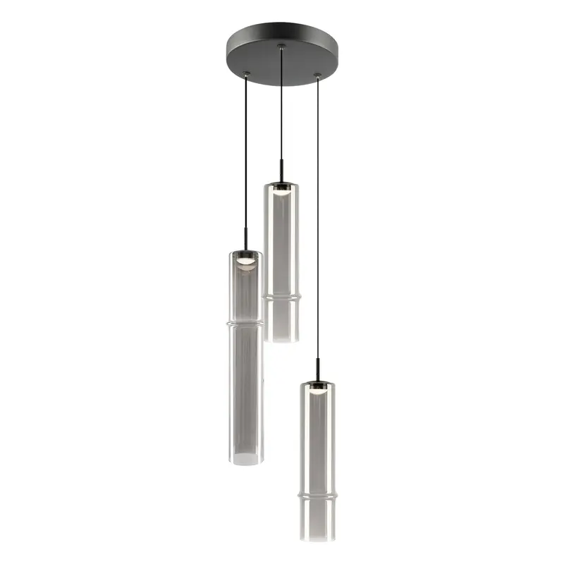 Bambu Three Light Pendant Matte Black + Smoked Glass