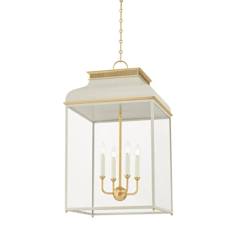 Houghton Four Light Lantern Aged Brass/Off-White