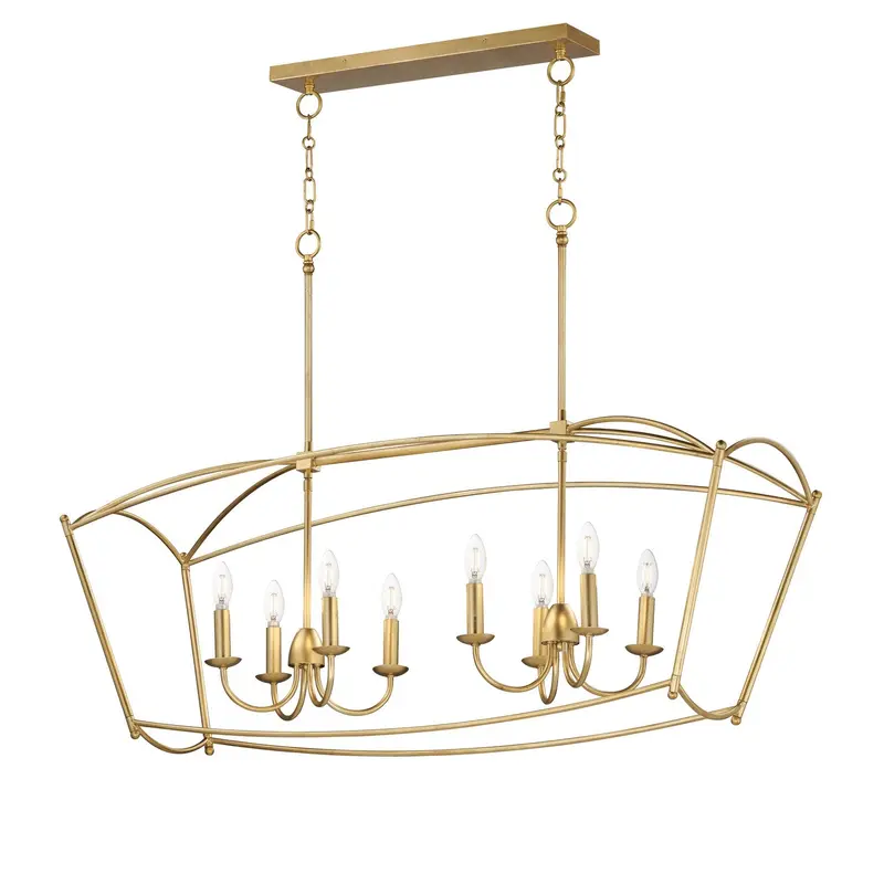 Plumette Eight Light Linear Pendant Gold Leaf