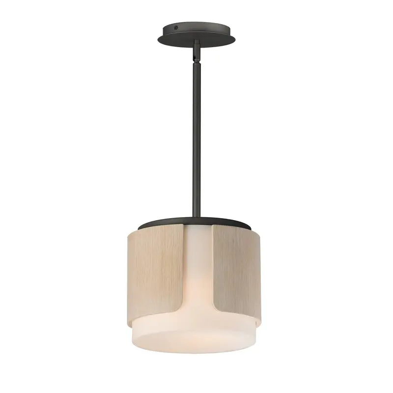 Draughtsman Two Light Semi Flush Mount - Pendant Natural Wood/Charcoal