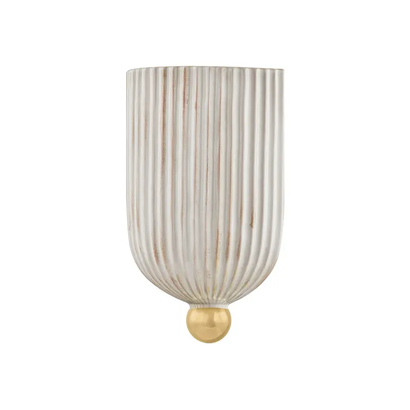 Amira One Light Wall Sconce Aged Brass/Ceramic Fluted Cream