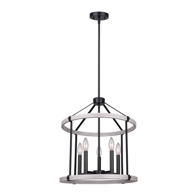 Joelle Five Light Chandelier Matte Black + Brushed Grey