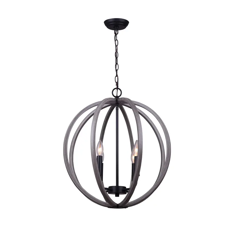 Armelle Four Light Pendant Black/Grey/Faux Wood