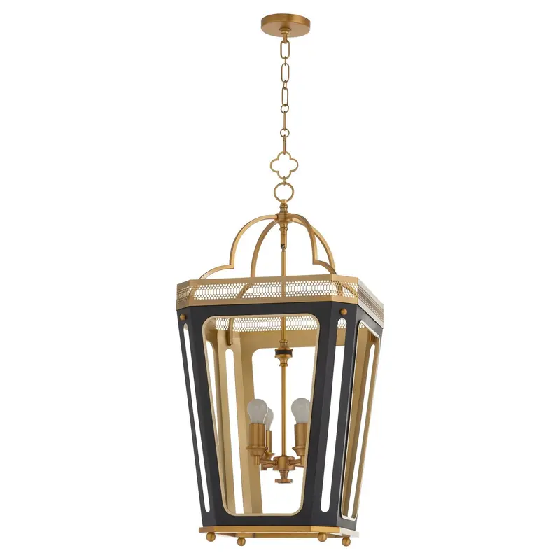 Loire Four Light Pendant Matte Black|Brushed Brass
