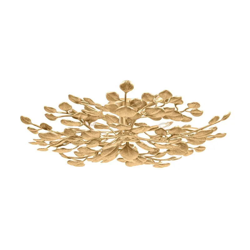 Menorca Ten Light Semi Flush Mount Vintage Gold Leaf