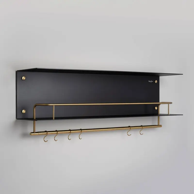 Kitchen Hanger Shelf Black / Brass