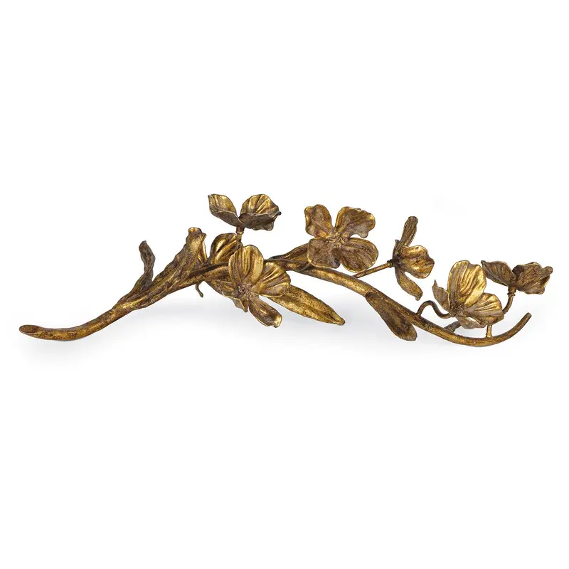 Dogwood Sprig Sculpture Antique Gold Leaf