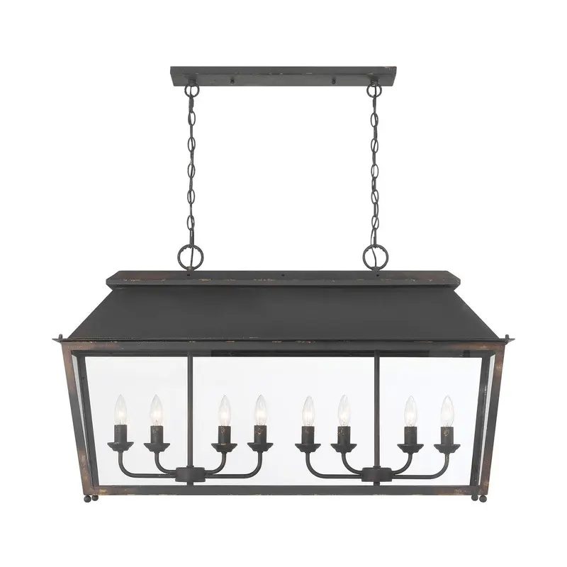 Abingdon Eight Light Linear Pendant Antique Black Iron