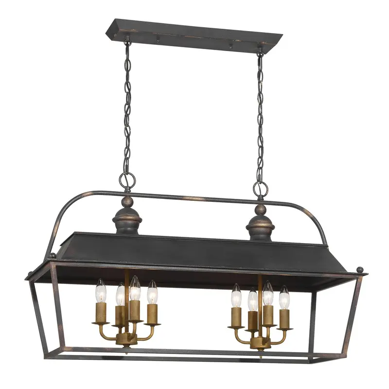 Christoff Eight Light Linear Pendant Antique Black Iron