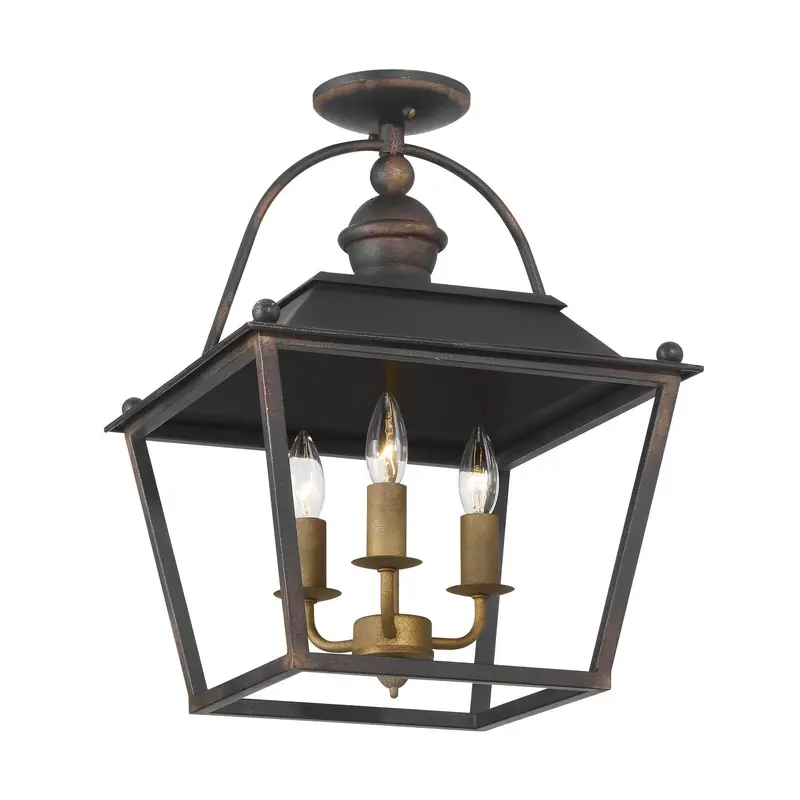 Christoff Three Light Semi-Flush Mount Antique Black Iron