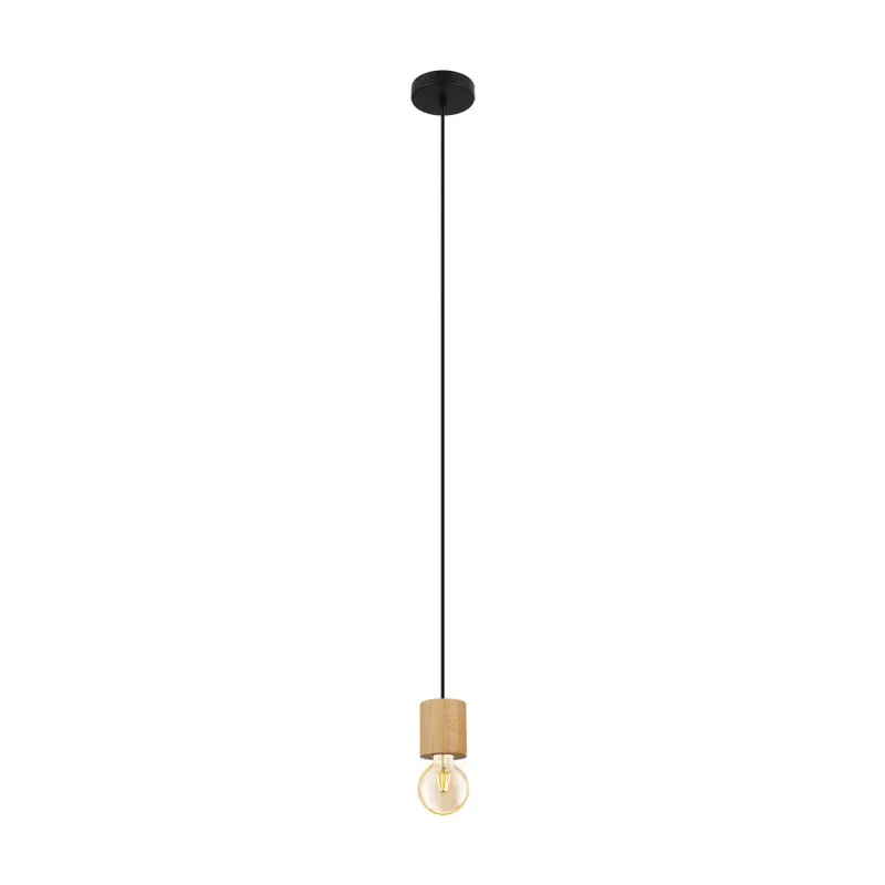 Turialdo One Light Pendant Black, Natural Wood