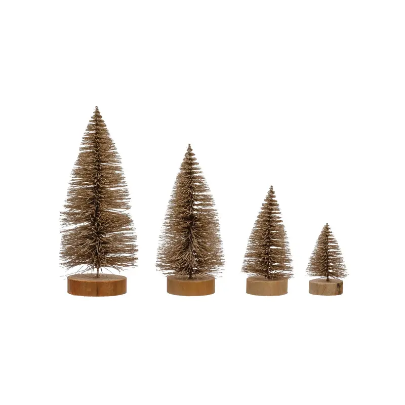 Bottle Brush Trees with Wood Bases, Set of 4