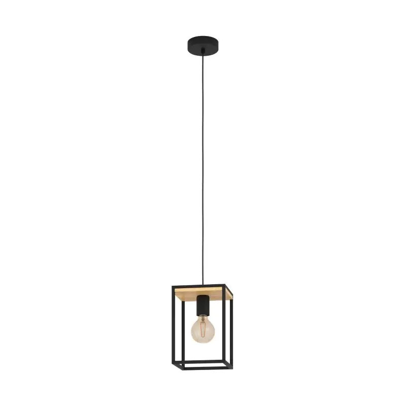 Libertad One Light Pendant Structured Black & Natural Wood