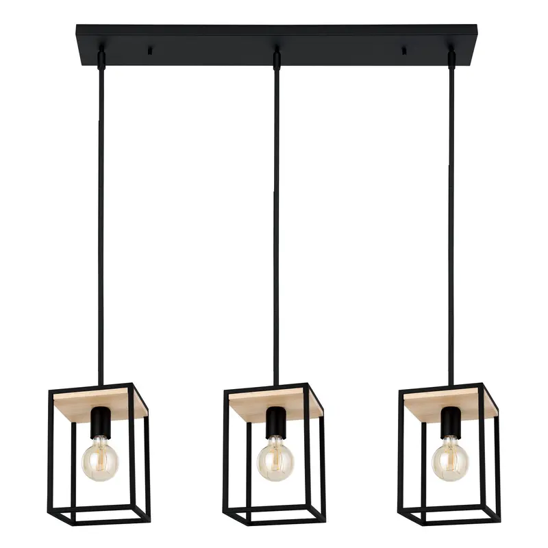 Libertad Three Light Linear Pendant Structured Black & Natural Wood